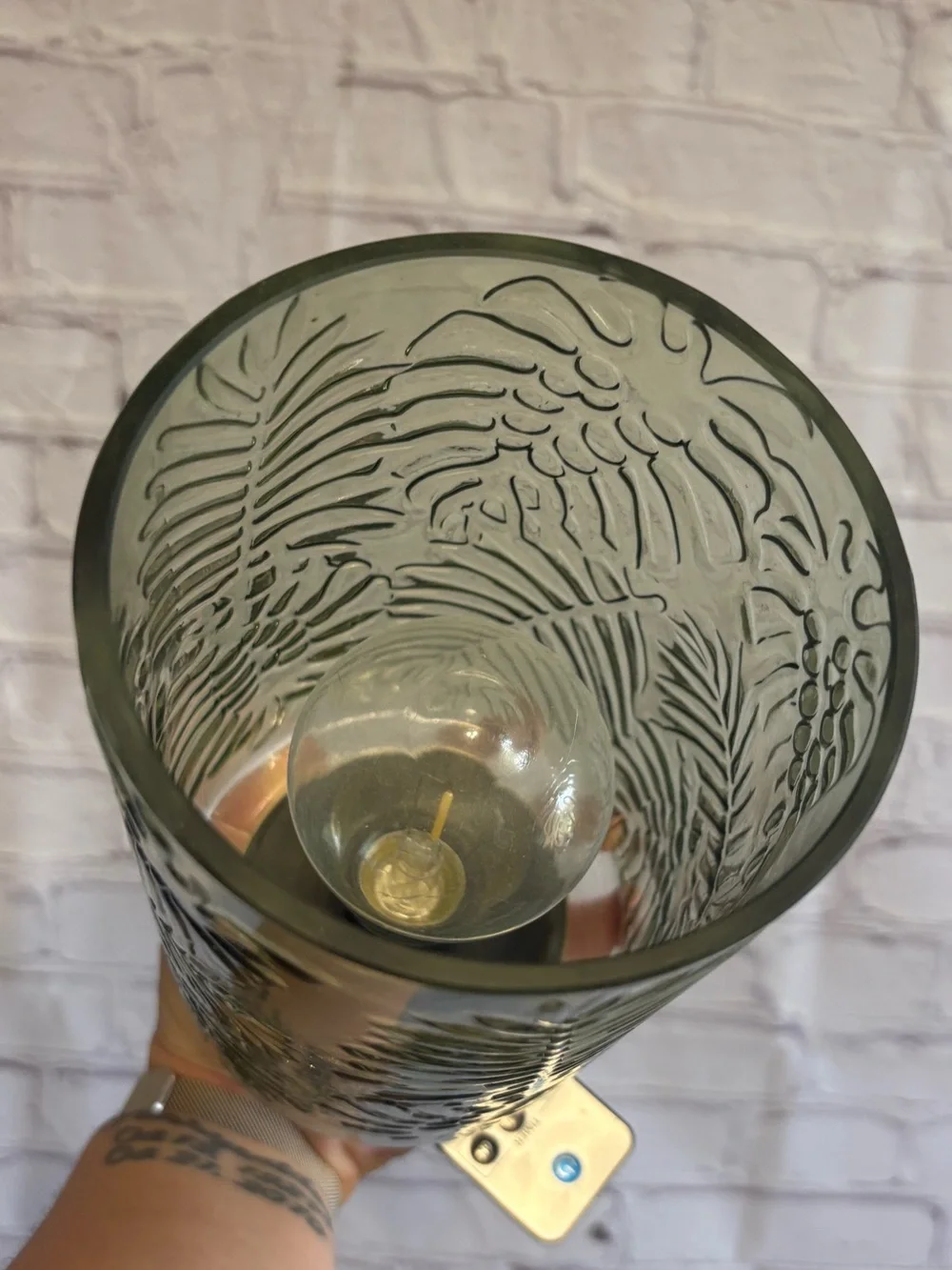 Decorative Green Glass Table Lamp with Gold Base - Home Accents